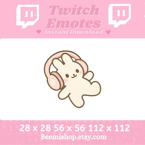 May include: A pink bunny rabbit wearing pink headphones. The bunny is smiling and has a white body. The image is available in four sizes: 28 x 28, 56 x 56, 112 x 112. The text "Beemishp.etsy.com" is at the bottom of the image.