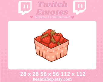 Cesta de fresas Verano Twitch Discord Emote Transmisión YouTube Lindo Chibi Kawaii Dulce Adorable