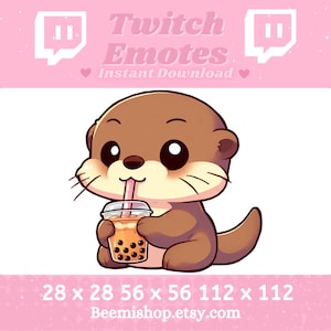 Puede incluir: Una nutria de dibujos animados marr&oacute;n con ojos grandes est&aacute; sosteniendo una taza de t&eacute; de boba con una pajita. La nutria est&aacute; sentada sobre un fondo blanco. La imagen es un emote de Twitch.