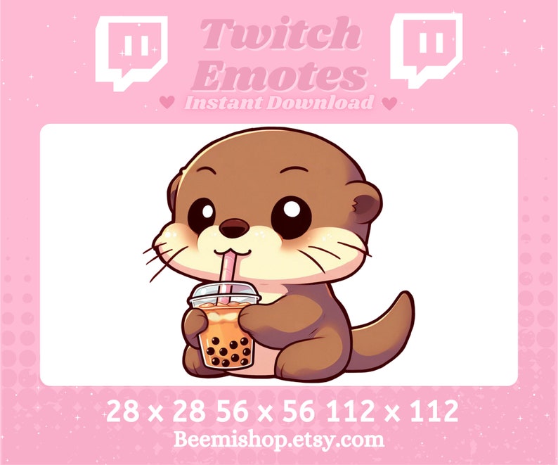 Puede incluir: Una nutria de dibujos animados marr&oacute;n con ojos grandes est&aacute; sosteniendo una taza de t&eacute; de boba con una pajita. La nutria est&aacute; sentada sobre un fondo blanco. La imagen es un emote de Twitch.
