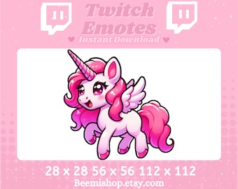 Twitch Discord Emote Lindo Unicornio Rosa Esponjoso Emotes Kawaii Adorable Youtube Server Stream Happy Wings