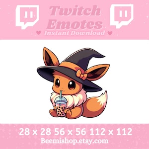 Eevee Witch Drinking Boba Tea Halloween Spooky Scary Happy Twitch Discord Emote Cute Kawaii Adorable Discord Youtube Server Stream