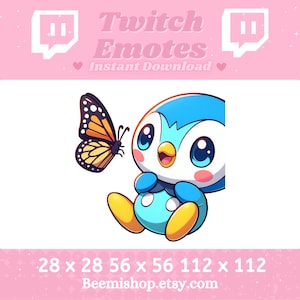 Piplup Penguin Butterfly Happy Twitch Discord Emote Cute Kawaii Adorable Discord Youtube Server Stream
