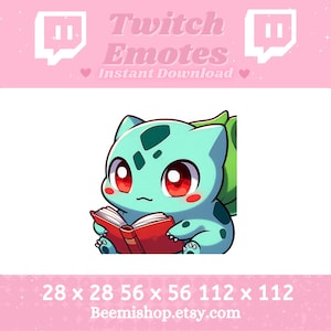 Bulbasaur Reading A Book Smart Nerd Twitch Discord Emote Cute Kawaii Adorable Discord Youtube Server Stream