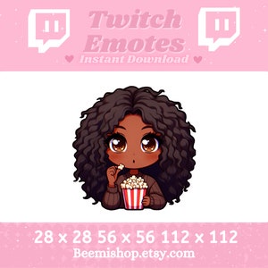 Chibi Black Girl Eating Popcorn Drama Cute Youtube Stream Black Curly Hair Brown Eyes Adorable Kawaii Twitch Discord Emote Emotes Server