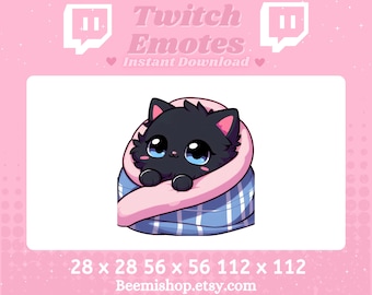 Black Cat In A Blanket Comfy Cozy Kitten Blue Eyes Kawaii Twitch Discord Emotes Server Youtube Animal Stream
