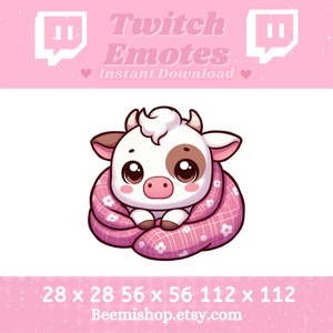 Twitch Discord Emote Cute Chibi Brown Cow Emotes Blanket Comfy Cozy Kawaii Adorable Youtube Server Stream Animal