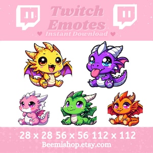 Twitch Discord Emote Cute Dragons Pack Happy Sticking Out Tongue Yellow Pink Purple Orange Green Kawaii Adorable Youtube Server Stream
