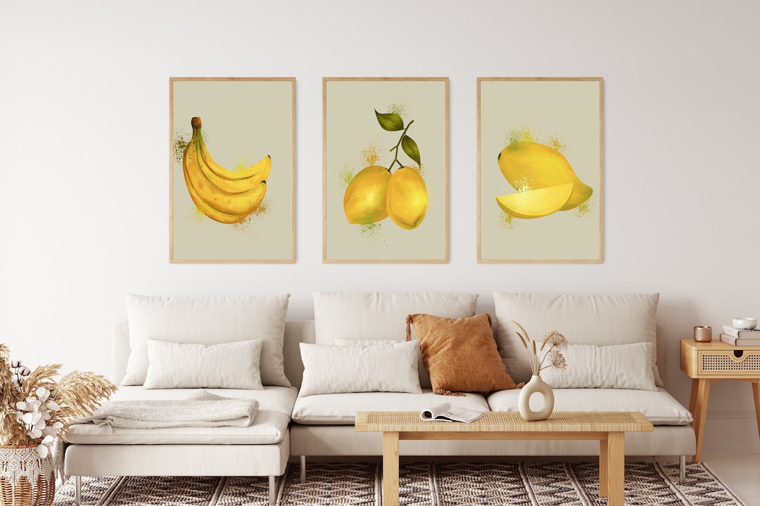 Kitchen Fruit Wall Art Prints, Tropical Fruit Art Decor, Tropical