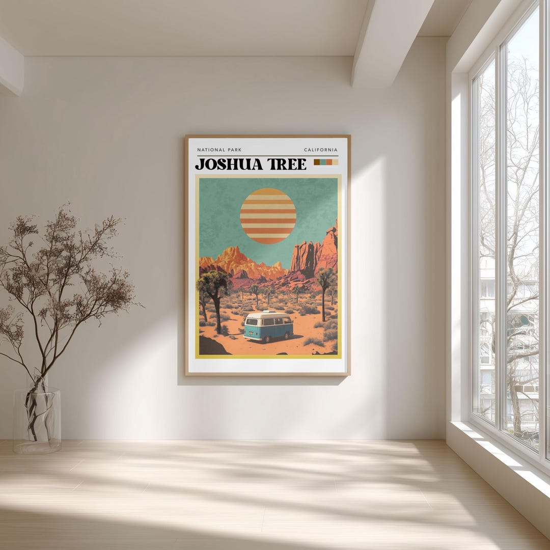 Joshua Tree National Park Poster – Retro Camper Van Desert Wall Art - Etsy