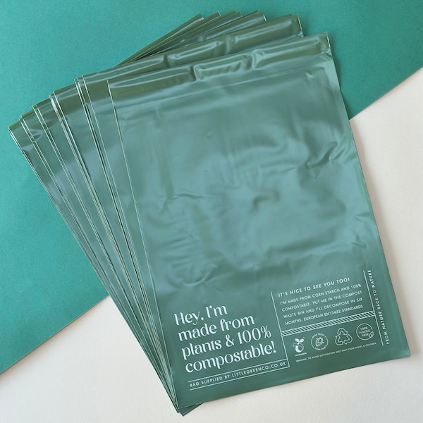 Eco-Friendly Compostable Mailing Bags | 'I'm Made from Plants' Certified Compostable Eco Postal Mailing Bags -  100% Cornstarch - 400x300mm