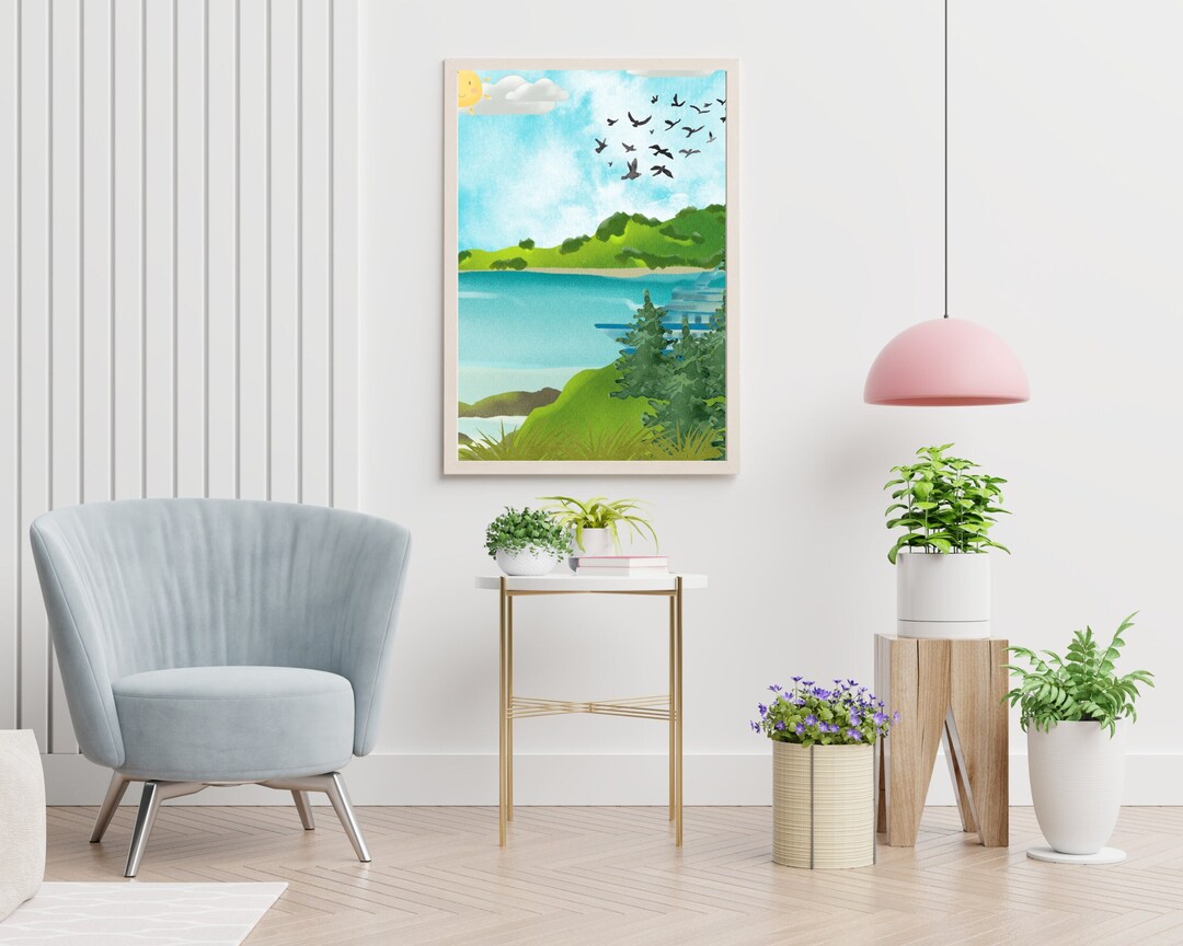 Printable Green Watercolor Wall Art Abstract Sage Green Landscape