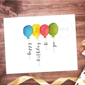 Feliz cumpleaños a ti tarjeta de globos de acuarela