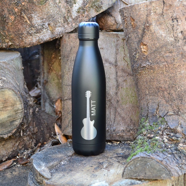 Guitar Water Bottle, Personalised Water Bottle, Thermos Bottle, Chilly Bottle, Musician Gift, Guitar gift,Secret Santa,Guitar Theme, Music