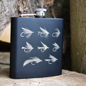 Petaca para pesca con mosca, petaca de acero inoxidable, petaca para exteriores, petaca para pesca, deportes de campo, tiro, pesca, caza, brandy, whisky, ginebra