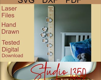 Picture Frame Age Growth Chart Laser CnC Cutting Machine File SVG DXF PDF Child measurement chart for kids photo mile marker