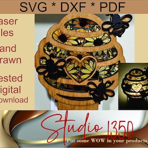 Bee Hive Nachtlampje Laser GlowForge SVG PDF DXF-bestand Nachtlampje