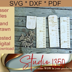 Bloemen wilde bloemen groeigrafiek 2-laags laser-cnC-snijmachine Bestand SVG DXF PDF Kindmeetgrafiek voor kinderen