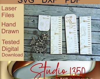 Wildflower Growth Chart Laser Cut File, Kids Height Ruler (SVG DXF PDF)