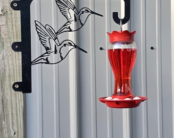 Steel Hummingbird Feeder Bracket | 12” Laser Cut Wall Mount | Outdoor Garden Decor