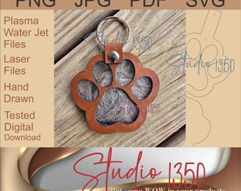 Pet Memorial Paw Keychain Laser File | Leather Keepsake (SVG, DXF, PDF)