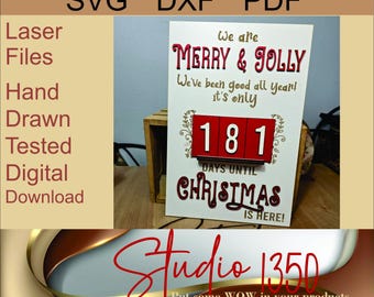 Merry & Jolly Count Down till Christmas laser file SVG DXF PDF 3 Styles