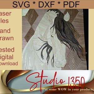 Fichier numérique Art tête de cheval destrier noble bois bois SVG DXF PDF Art original au laser grand format