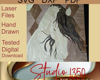 Laser Art File Majestic Horse Wall Art -Intarsia Design | Laser Cut SVG DXF PDF File Equine Western Rodeo