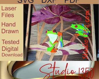 Tree Frog Laser Cut File, Wood Intarsia Art (SVG DXF PDF)