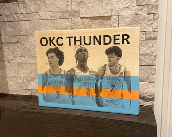 Shia Gilgeous-Alexander, Chet Holmgren, Josh Giddey / Oklahoma City Thunder / Arte de madera / Decoración de pared/ NBA / Baloncesto / OKC Thunder