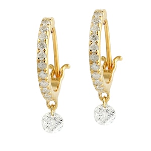 10K Yellow Gold Pave Diamond Designer Hoop Earrings By Barnaby