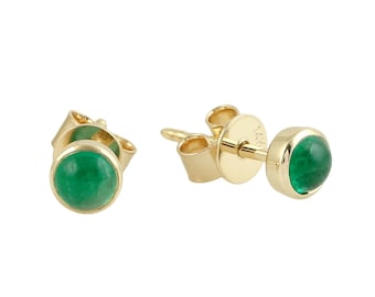 Bezel Set Emerald Gemstone Stud Earrings, 14K Yellow Gold, Elegant Jewelry for Everyday Wear, Perfect Gift for Her