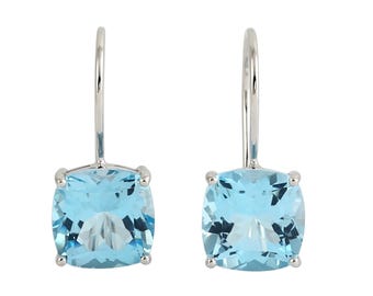 Solid 14K White Blue Topaz Gemstone Dazzling Drops Earring In Dangles By Barnaby