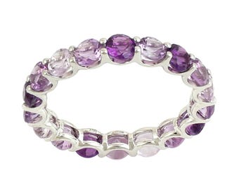 Natural Amethyst Full Eternity Band in 18K White Gold