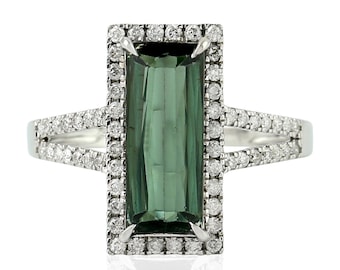 18K Weißgold Grüner Turmalin Diamant Ring