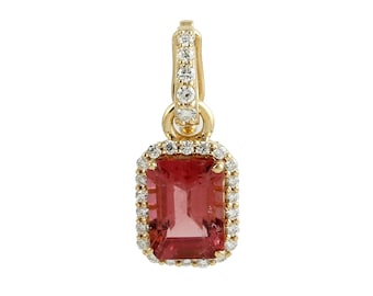 18K Gold Pink Tourmaline Diamond Pendant Charm