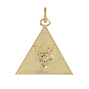 Diamond Evil Eye Pendant | 14K Yellow Gold Triangle Necklace | Spiritual Protection Gift by Barnaby