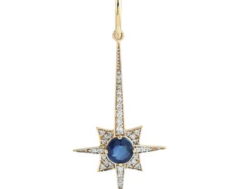 Blue Sapphire & Diamond North Star Pendant In 18K Yellow Gold