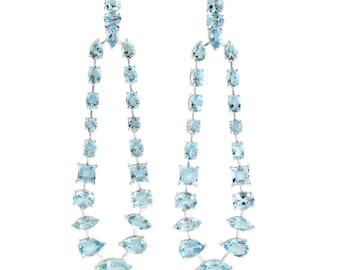 18K White Gold in Multi Gemstone Designer Chandelier Earrings Wedding Jewelry By Barnaby