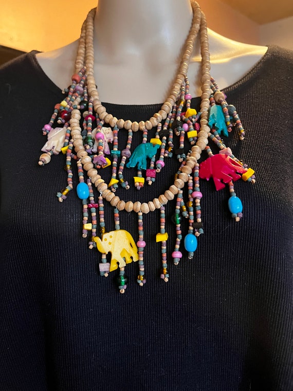 Elephant necklace with plastic wood and beads#wood