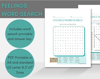 Therapy Word Search Printable Mental Health Word Search Feelings ...