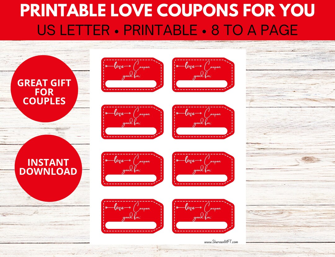 Printable Love Coupons Valentines Day Gift Coupons Cards Date Night Ideas Couples Gifts
