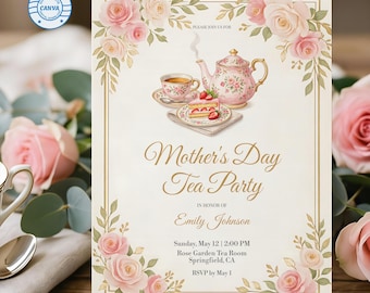 Convite para Chá da Tarde Floral do Dia das Mães, Convite para Brunch "Mamãe e Eu" (Download Digital)