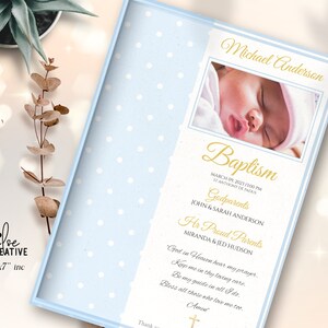 Favores de bautismo, tarjetas de bautismo azul, tarjetas de rosario, recuerdos de bautismo, plantilla de invitación de texto de bautismo, texto de bautismo, editable, descarga instantánea #35