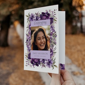 Purple Roses Funeral Program Template: Memorial Announcement (Digital Download)