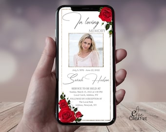 Red Roses Funeral Evite: Memorial Announcement (Digital Download)
