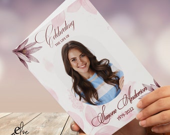 Lilac & Pink Lilacs Funeral Program Template (Digital Download)