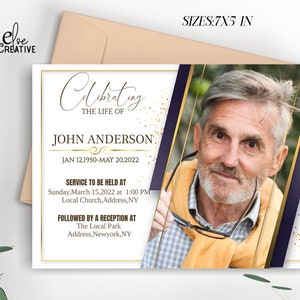 Modèle de faire-part pour les funérailles - service commémoratif imprimable, invitation de messe - carte d'invitation simple - fichier numérique à téléchargement immédiat 7 x 5 PDF