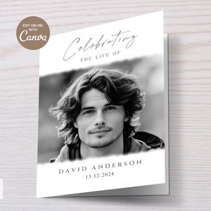 以下が含まれることがあります： 白地に「Celebrating the life of David Anderson 15.12.2024」というテキストが書かれた、人物の白黒写真です。