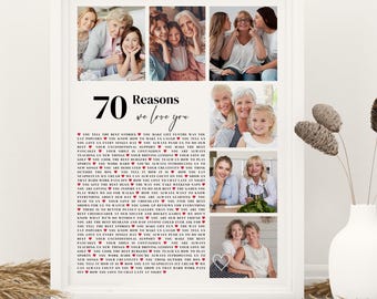 70 motivi per cui ti amiamo - Collage fotografico / Regalo di anniversario (modello modificabile Canva)